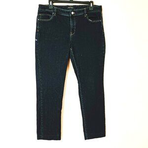 White House Black Market Jeans 14R Blue Mid-Rise Rhinestone Stud Pockets Stretch
